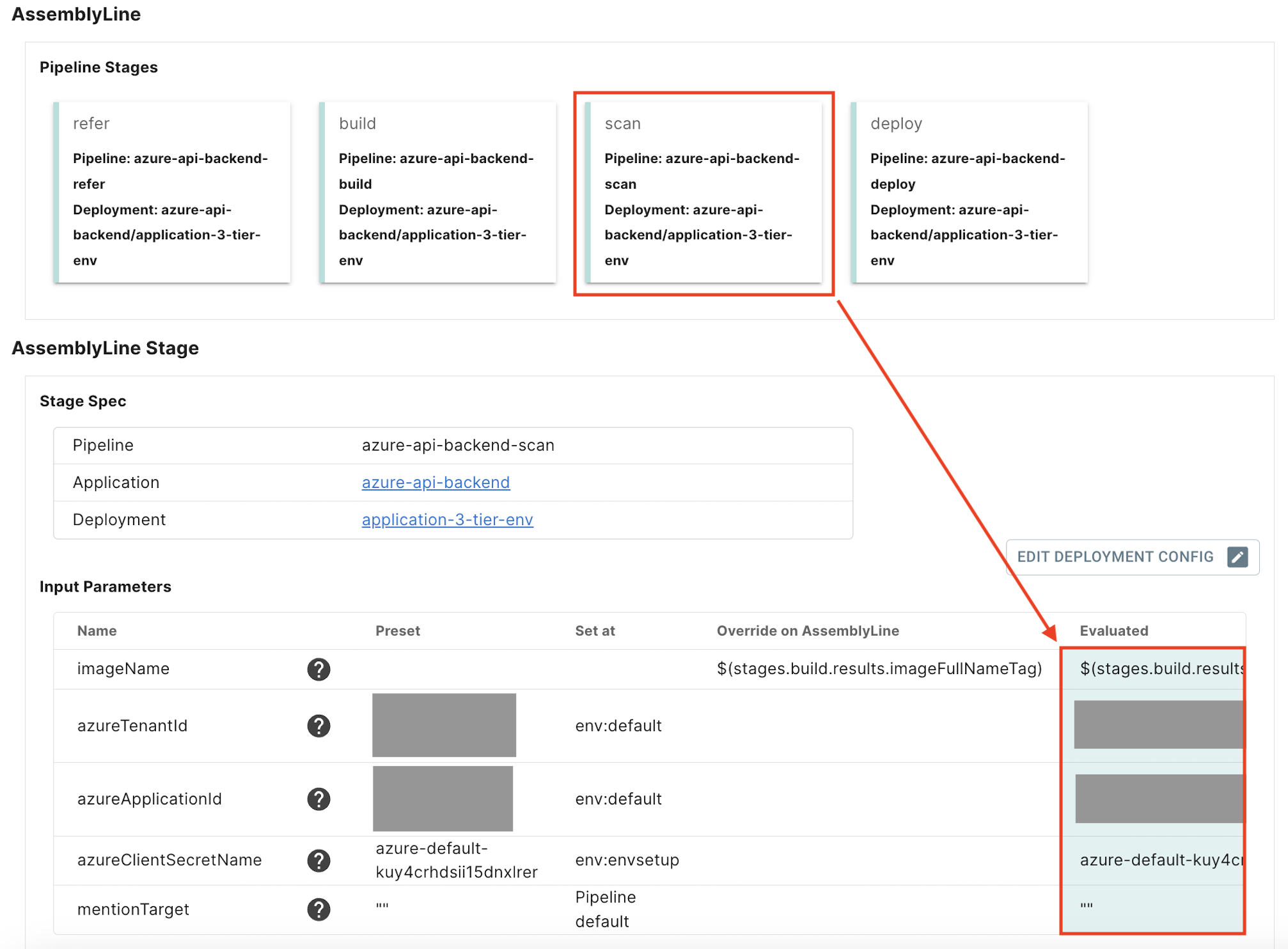 scan pipelineのInput Parametersの確認