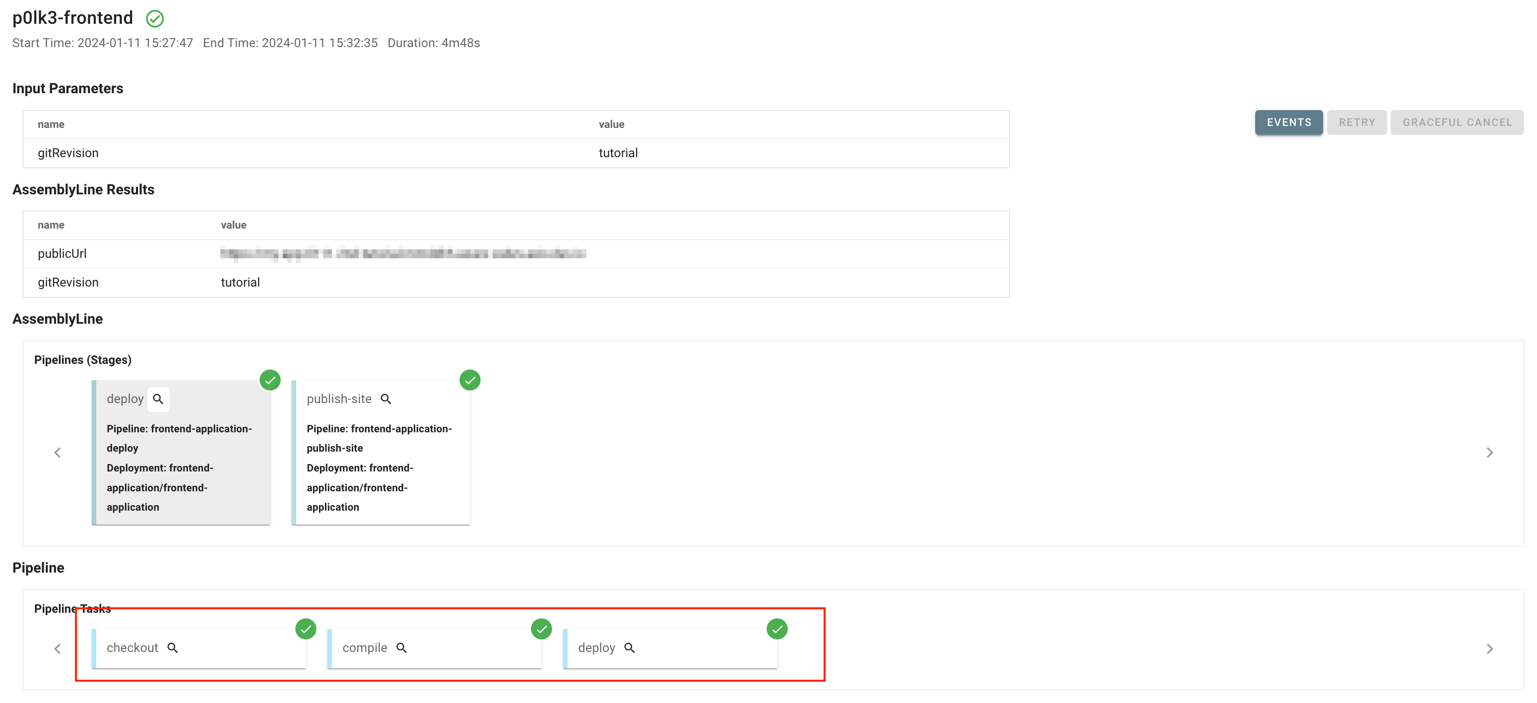 CI/CD パイプラインの実行手順AssemblyLineの実行結果