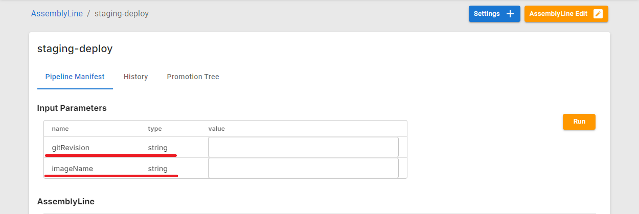 AssemblyLine Input Parameters